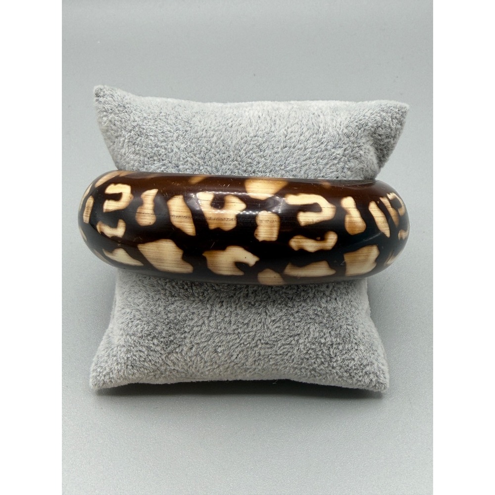 Vintage  Bangle Bracelet Chunky Laminated End Of Day Tortoise Wide #1116